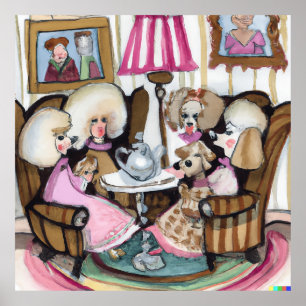 Poodle Ladys mit Wiedersehen Wasserfarbe Poster