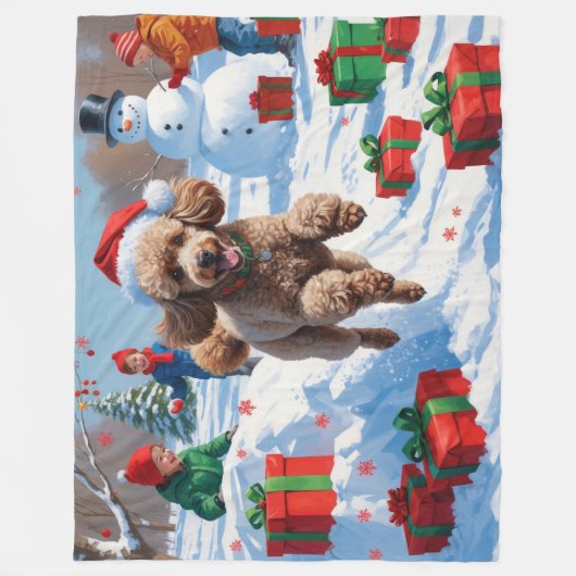 Poodle läuft im Schnee mit Weihnachtshut Fleecedecke (Vorderseite)