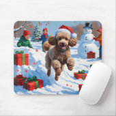 Poodle läuft im Schnee mit Weihnachtshut Mousepad (Mit Mouse)