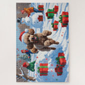 Poodle läuft im Schnee mit Weihnachtshut Puzzle (Vertikal)