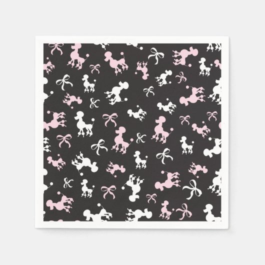 Poodle Liebe Rosa und Schwarz Serviette (Vorderseite)
