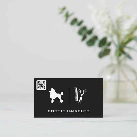 Poodle-Logo | Grooming | QR-Prüfcode Visitenkarte (Stehend Vorderseite)