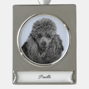 Poodle Malerei Miniaturspielzeug Schwarze Kunst Banner-Ornament Silber