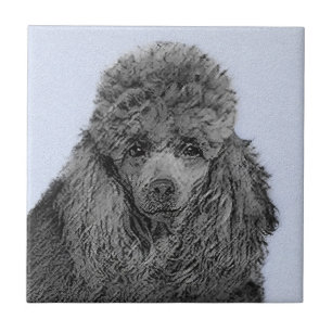 Poodle Malerei Miniaturspielzeug Schwarze Kunst Fliese