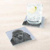 Poodle Malerei Miniaturspielzeug Schwarze Kunst Glasuntersetzer (Schrägansicht)