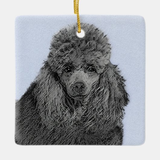 Poodle Malerei Miniaturspielzeug Schwarze Kunst Keramikornament (Vorderseite)