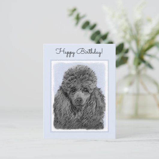 Poodle Malerei Miniaturspielzeug Schwarze Kunst Postkarte (Stehend Vorderseite)