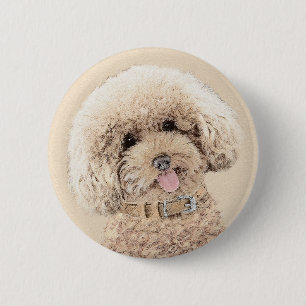 Poodle Miniatur Spielzeug Apricot Cream Brown Dog  Button