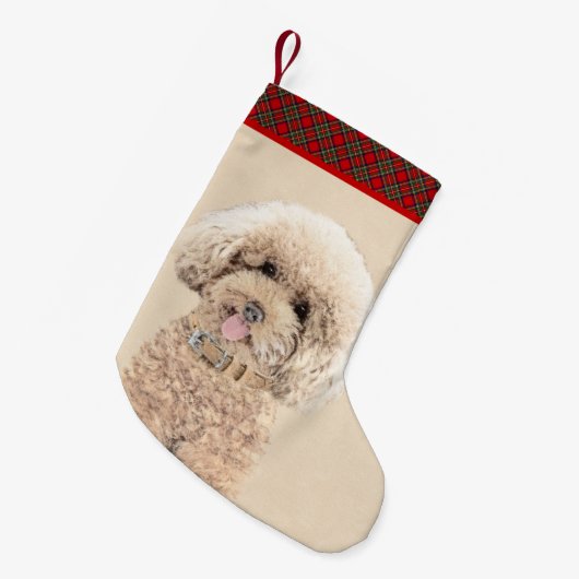 Poodle Miniatur Spielzeug Apricot Cream Brown Dog Kleiner Weihnachtsstrumpf (Vorderansicht (hängend))