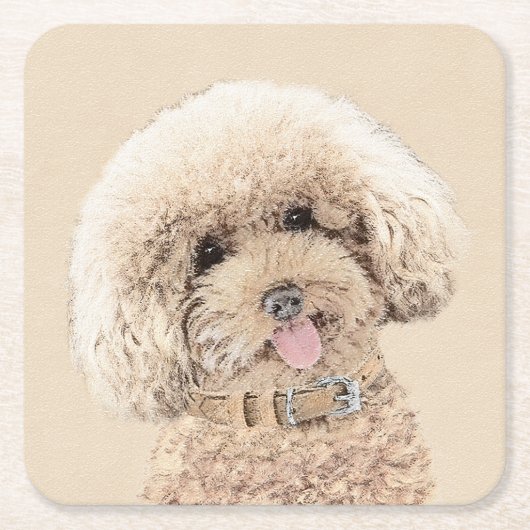 Poodle Miniatur Spielzeug Apricot Cream Brown Dog Rechteckiger Pappuntersetzer (Vorderseite)