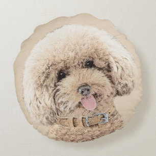 Poodle Miniatur Spielzeug Apricot Cream Brown Dog  Rundes Kissen