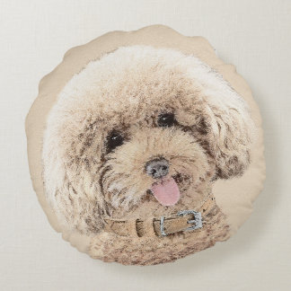 Poodle Miniatur Spielzeug Apricot Cream Brown Dog Rundes Kissen