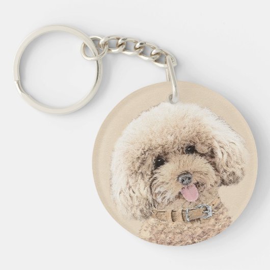 Poodle Miniatur Spielzeug Apricot Cream Brown Dog Schlüsselanhänger (Vorderseite)