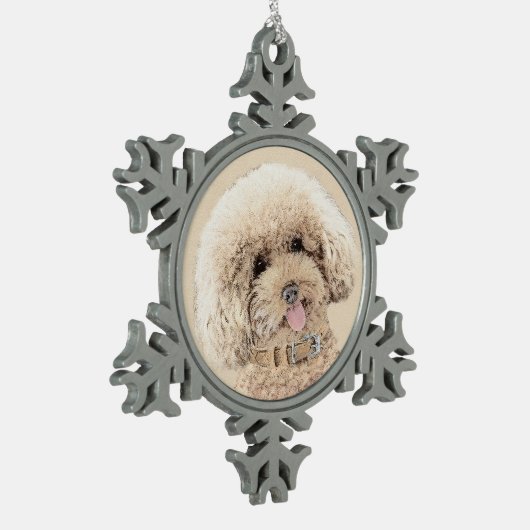 Poodle Miniatur Spielzeug Apricot Cream Brown Dog Schneeflocken Zinn-Ornament (Links)