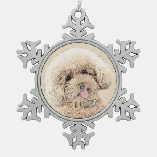 Poodle Miniatur Spielzeug Apricot Cream Brown Dog Schneeflocken Zinn-Ornament (Vorderseite)