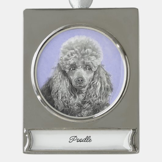 Poodle Miniatur Spielzeug Silver Gray Blue Hund Ar Banner-Ornament Silber (Vorderseite)