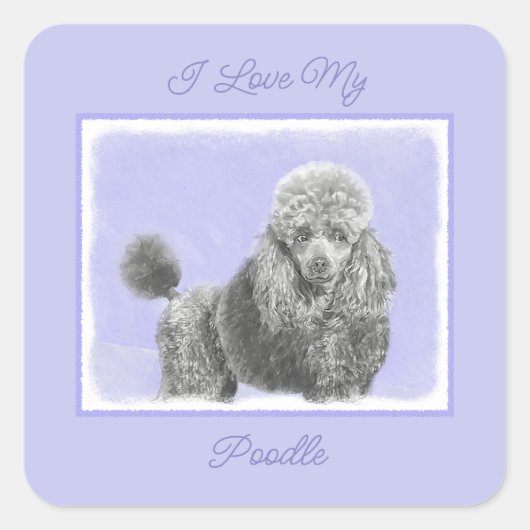 Poodle Miniatur Spielzeug Silver Gray Blue Hund Ar Quadratischer Aufkleber (Vorderseite)