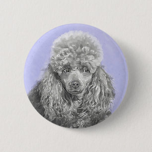 Poodle Miniatur Spielzeug Silver Gray Blue Hund Ku Button