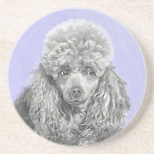 Poodle Miniatur Spielzeug Silver Gray Blue Hund Ku Getränkeuntersetzer