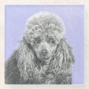 Poodle Miniatur Spielzeug Silver Gray Blue Hund Ku Glasuntersetzer