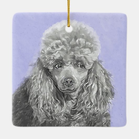 Poodle Miniatur Spielzeug Silver Gray Blue Hund Ku Keramikornament (Rückseite)