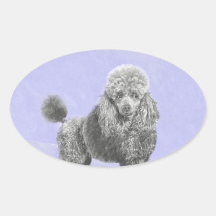 Poodle Miniatur Spielzeug Silver Gray Blue Hund Ku Ovaler Aufkleber