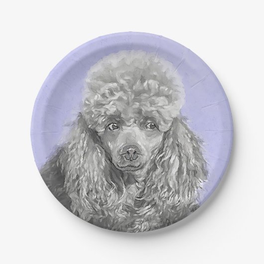 Poodle Miniatur Spielzeug Silver Gray Blue Hund Ku Pappteller (Vorderseite)