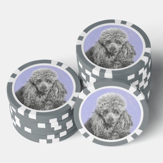Poodle Miniatur Spielzeug Silver Gray Blue Hund Ku Pokerchips (Stapel)