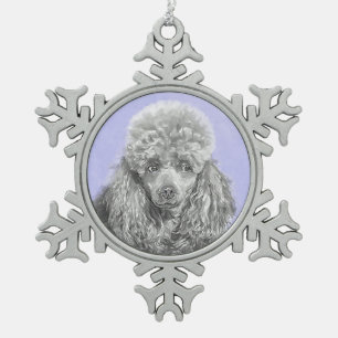 Poodle Miniatur Spielzeug Silver Gray Blue Hund Ku Schneeflocken Zinn-Ornament