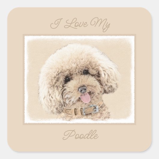 Poodle Miniaturspielzeug Apricot Cream Brown Dog A Quadratischer Aufkleber (Vorderseite)