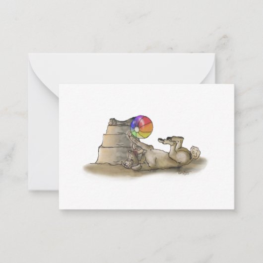 Poodle mit Beach Ball und Sand Castle Note Card Mitteilungskarte (Vorderseite)