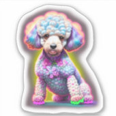 Poodle mit Blume Aufkleber (Vorderseite)
