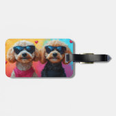 Poodle mit Herzinfarkt Rose Valentinstag Gepäckanhänger (Rückseite horizontal)