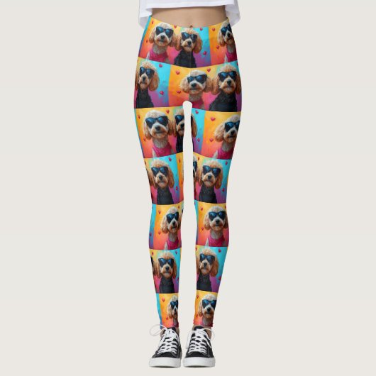 Poodle mit Herzinfarkt Rose Valentinstag Leggings (Vorderseite)