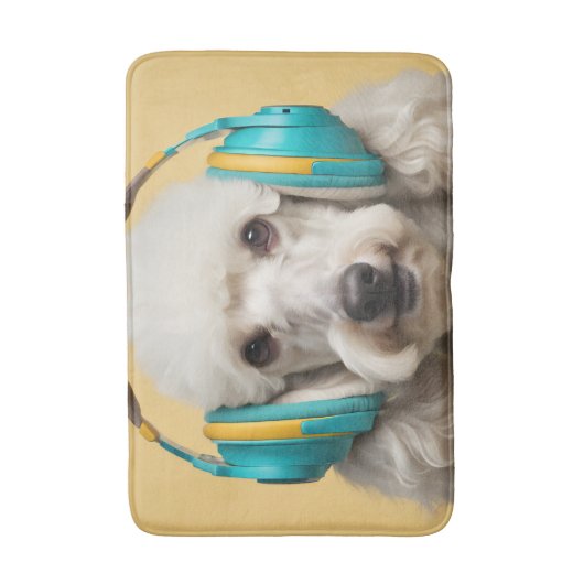 Poodle mit Kopfhörer Badematte (Vorderseite Vertikal)