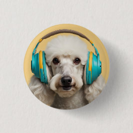 Poodle mit Kopfhörer Button