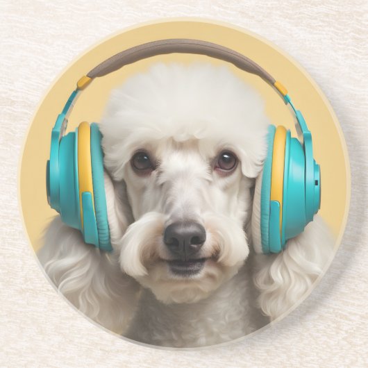 Poodle mit Kopfhörer Getränkeuntersetzer (Vorne)
