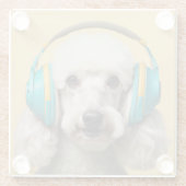 Poodle mit Kopfhörer Glasuntersetzer (Rückseite)