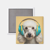 Poodle mit Kopfhörer Magnet (Vorderseite/Rückseite)