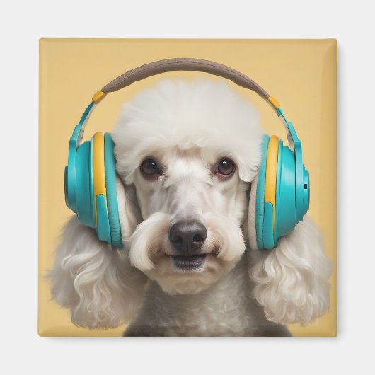 Poodle mit Kopfhörer Magnet (Vorne)