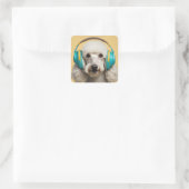 Poodle mit Kopfhörer Quadratischer Aufkleber (Tasche)