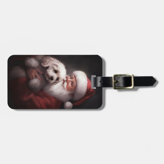 Poodle mit Weihnachtsmann Weihnachten Gepäckanhänger (Vorderseite horizontal)