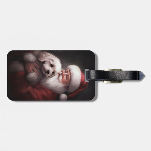 Poodle mit Weihnachtsmann Weihnachten Gepäckanhänger (Rückseite horizontal)