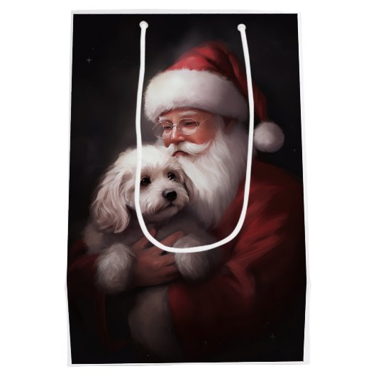 Poodle mit Weihnachtsmann Weihnachten Mittlere Geschenktüte (Rückseite)