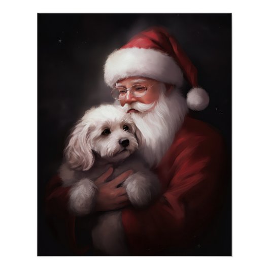 Poodle mit Weihnachtsmann Weihnachten Poster (Vorderseite)