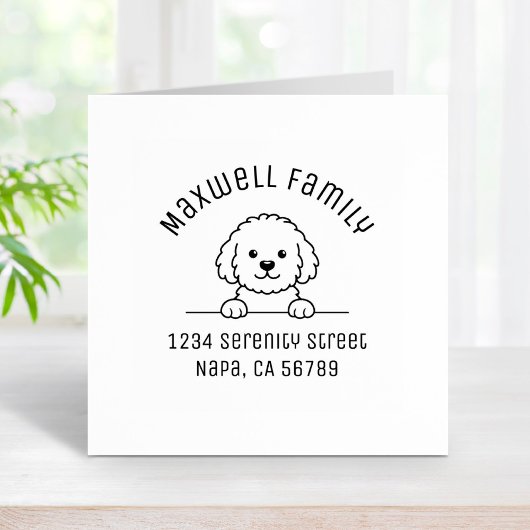 Poodle Mix Dog Doodle Pet Family Arch Address Gummistempel