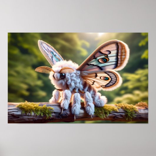 Poodle Moth Surreal Fluffy Moth Fantasy World Poster (Vorne)