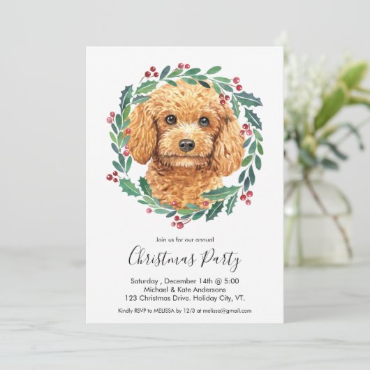 Poodle Niedlich Hund Elegantes Party Kraut Einladung (Stehend Vorderseite)