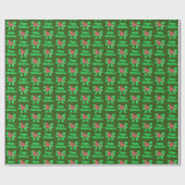 Poodle Niedlicher Weihnachtshund & Green Bow Green Geschenkpapier (Flach)