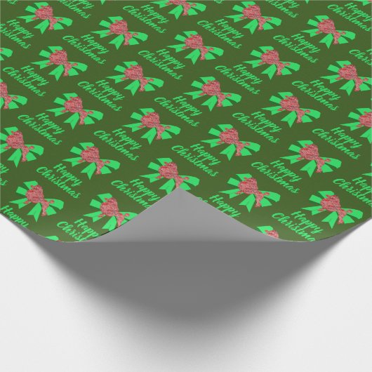 Poodle Niedlicher Weihnachtshund & Green Bow Green Geschenkpapier (Ecke)